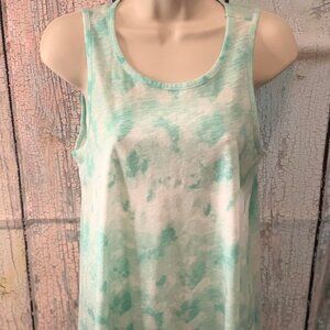 Women's Junior's Teal & White Sporty Tie-Dye Tank Top